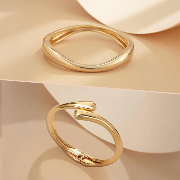 Trendy Gold-2Set Bangle bracelet Women teen chunky adjustable twist cuff jewelry - Picture 6 of 6